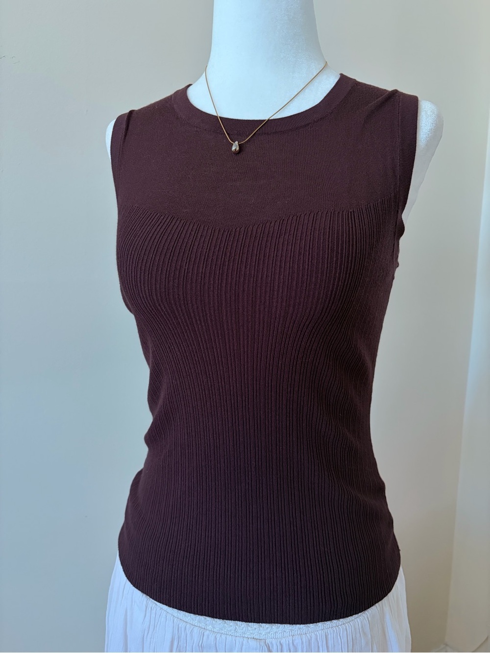 RW&CO Brown Ribbed Sleeveless Top